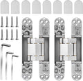 Onedaful 2 Kits 6 inch Stainless Steel Hidden Door Hinges Invisible Hinges for Door, 180 Degree Swing Concealed Hinges, 3 Way Adjustable & Heavy Duty for Secret Door (Load-Bearing Up to 170lbs)