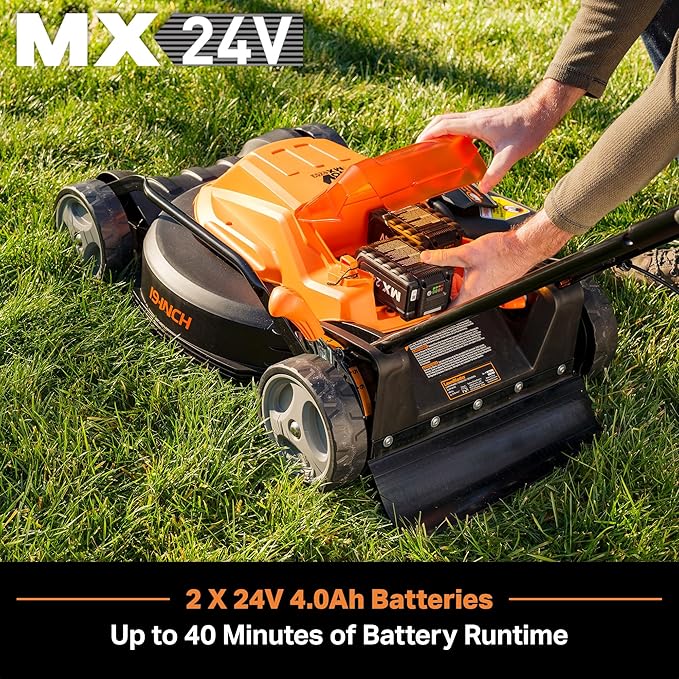 LawnMaster CLMF4819X 19-inch Brushless Cordless Lawn Mower with 2X24V MAX 4.0Ah Battery and a Dual Charger 6 Cutting Position