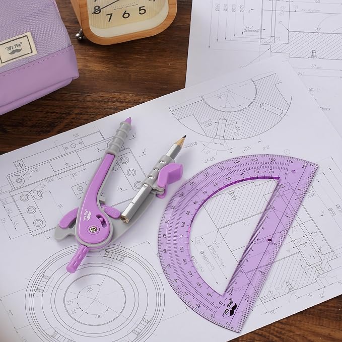 Mr. Pen- Geometry Compass and Protractor Set, 6 Inch Compass, 6 Inch Protractor, Drawing Tool for School, Clear Plastic, Easy Grip, Precision Design for Math, Art, Drafting, Architecture