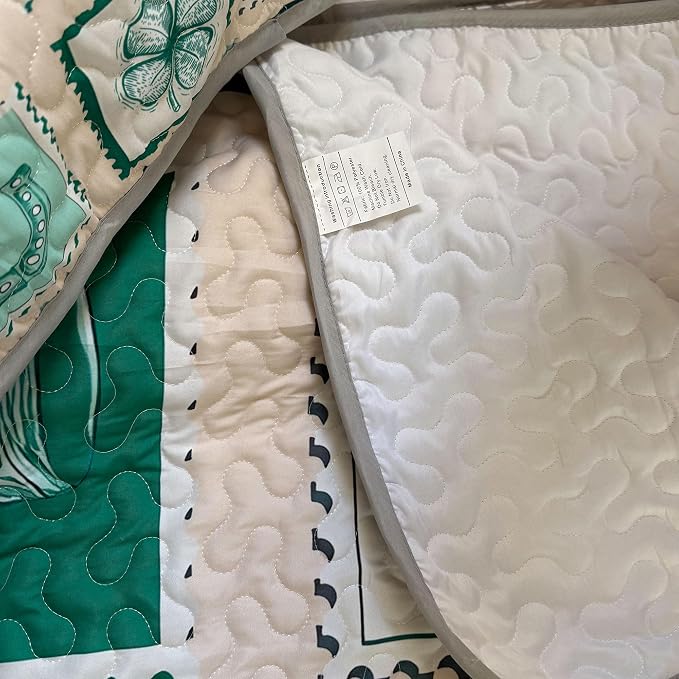 St. Patrick's Day Patchwork Quilt Set King Shamrock Postcard 3pcs Bedding Set with 2 Pillow Shams Soft Lightweight Coverlet Comforter Gift for Boys (Shamrock Postcard, King(90"x104")) | Breathable