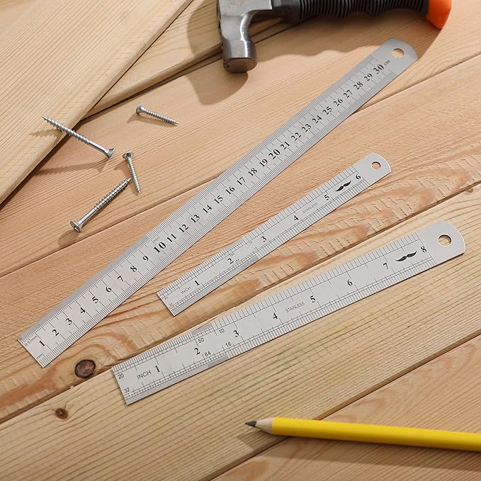 Mr. Pen- Metal Straight Edge Ruler, 3 pcs, 6", 8", 12", Stainless Steel Ruler Set, Imperial & Metric Measurements for Drawing, Home, Office, Engineering