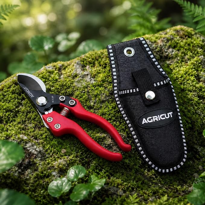 AGRICUT 7" Pruning Shears Heavy Duty Professional with Sheath, Made of Japanese SK5 Steel Blades, 4/5 Cut Capacity, Bypass Hand Pruners Garden Clippers for Tree Flower Branch Trimming, S20PC