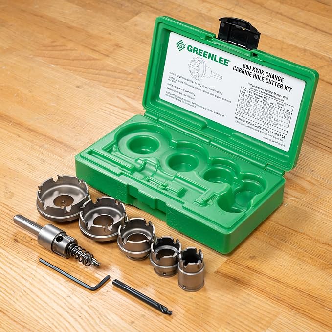 Greenlee 660 6-Piece Quick Change Carbide-Tipped Unfinished Hole Cutter Set, 7/8" - 2"
