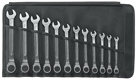 Stahlwille 96411712 Reversible Combination Ratcheting Spanners Open-Ratch Set, 12 Pieces, Size 8mm upto 19mm Spanner Openings, 72 Teeth, Bi-Hexagon, Made in Germany