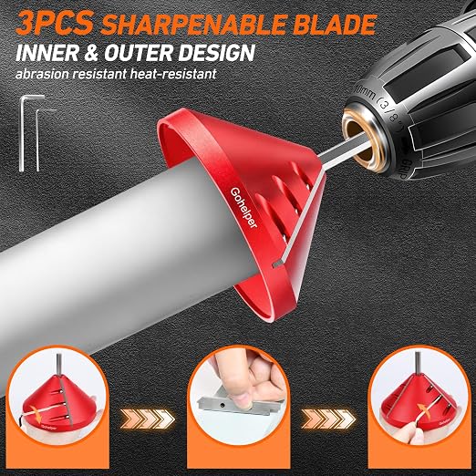 2 in 1 Inner-Outer PVC Deburring Tool, PVC Chamfer Tool, Pipe Deburring Reamer Plumbing Tool for OD 0.75" to 4.6", ID 0.92" to 4.8" PVC, CPVC, ABS, PP, PE Pipe