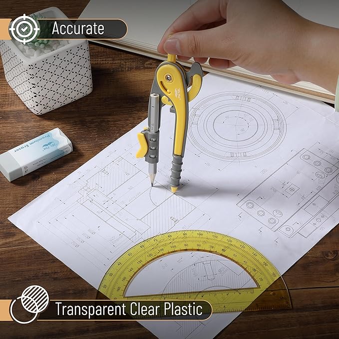 Mr. Pen- Geometry Compass and Protractor Set, 6 Inch Compass, 6 Inch Protractor, Drawing Tool for School, Clear Plastic, Easy Grip, Precision Design for Math, Art, Drafting, Architecture