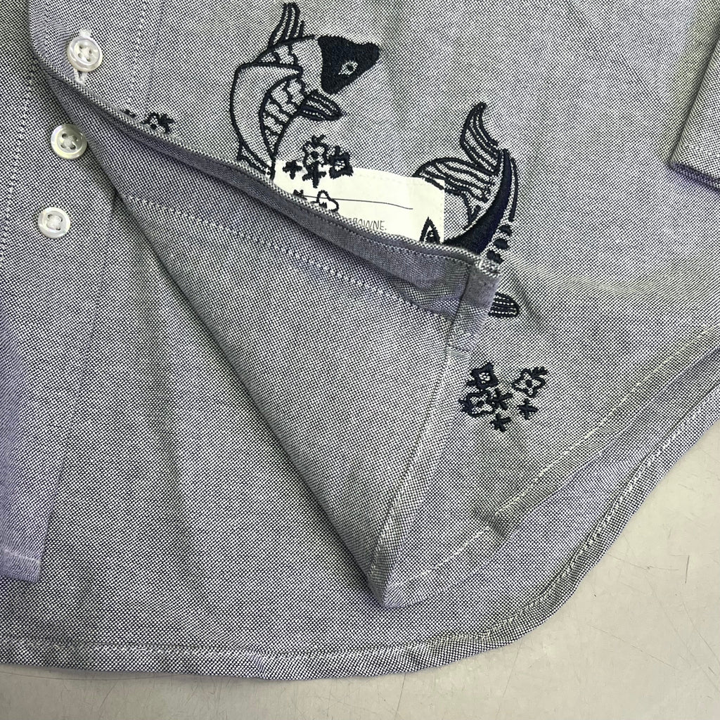 THOM BROWNE Embroidered Koi Fish Button Up Shirt Designer Sz 1  Blue (Pre-Owned)