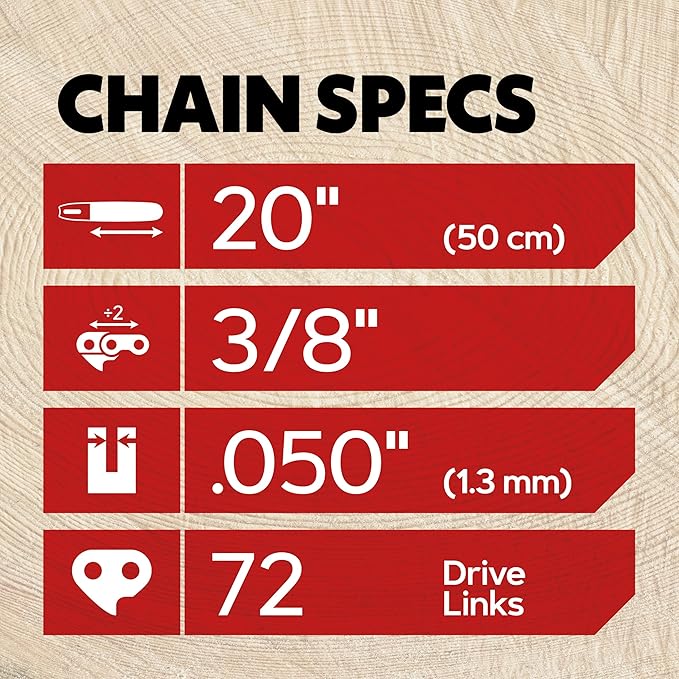 Oregon 3-Pack 3/8" LP Pitch, .050" (1.3mm) Gauge, Chainsaw Chain for 20" (50cm) Bar, 72 Drive Links – Full Chisel Replacement Saw Chain, Fits & Replaces Stihl & Husqvarna, Fits Jonsered, Echo and more