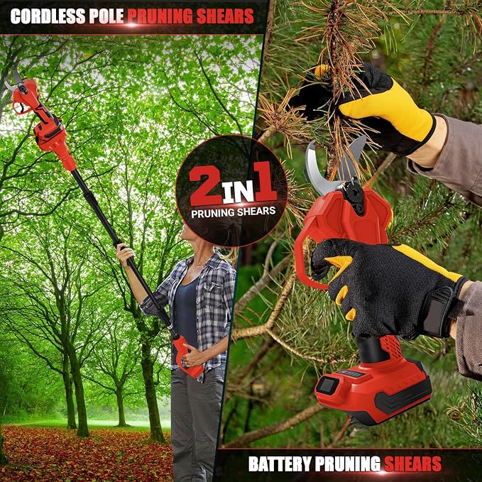 Pole Pruning Shears Compatible with Milwaukee 18V Battery(No Battery), Brushless Cordless Pruners with 8 Ft Extension Pole, 1.3" Cutting Diameter, SK5 Blade, LCD Display