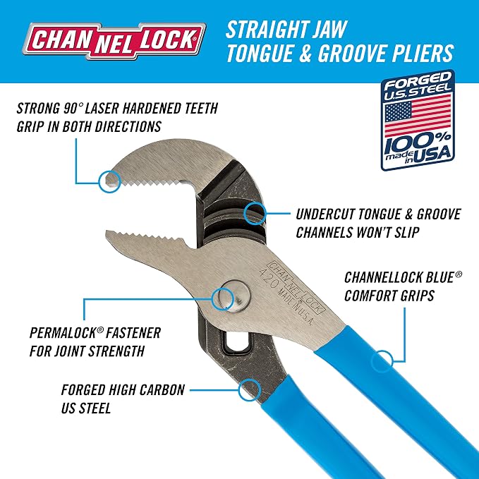Channellock PC-2 Pro's Choice Plier Kit with Bonus Tool Tray for convenient storage,4-Piece 9-1/2 Inch Tongue&Groove,8-Inch Duty Slip Joint,8-Inch Long Noseand 7-Inch High Leverage Diagonal Cutter