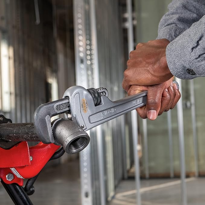 RIDGID 31095 Model 814 Aluminum Straight 14" Plumbing Pipe Wrench, Silver, Made in the USA
