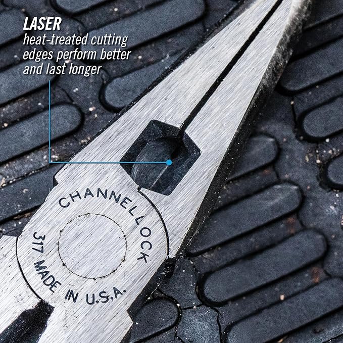 Channellock 317 8-Inch Long Nose Plier with Side Cutter | Needle Nose Pliers with Knife and Anvil - Style Side Cutter | Crosshatch Jaw Forged from High Carbon Steel for Maximum Grip on Materials | Specially Coated for Rust Prevention | Comfort Grips , ...