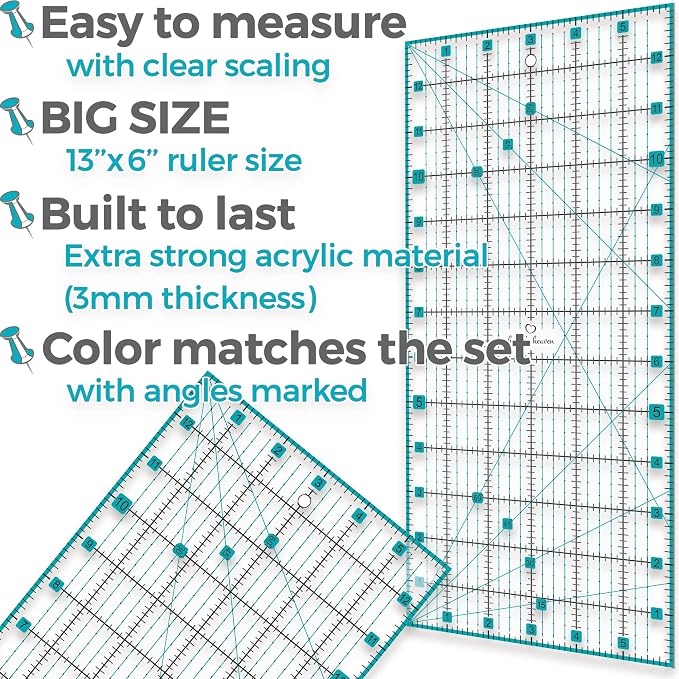 Rotary Cutter Set turquoise - Quilting Kit incl. 45mm Fabric Cutter, 5 Replacement Blades, A3 Cutting Mat, Acrylic Ruler and Craft Clips - Ideal for Crafting, Sewing, Patchworking, Crochet & Knitting