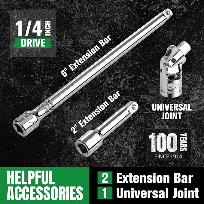 SK 1/4" Drive Socket Set with 90-Tooth Ratchet, 52-Piece, SAE & Metric | SuperKrome Finish, Premium CR-V Steel, Heat Treated, with EVA Foam Tool Organizer