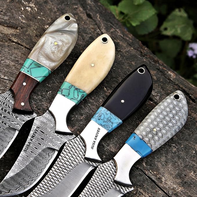 Custom Handmade 7'' fixed blade hoof rasp knife Cow boy knife Turquoise Handle Damascus steel Bull cutter, cowboy knives with pancake leather sheath (BONE)