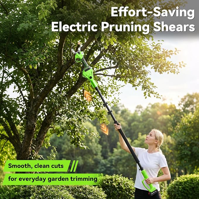 BUYJOY 4-in-1 Electric Pruning Shears & 8 Inch Pole Saw Combo, 1.8" Cutting Diameter Cordless Pruner, 2×4.0Ah Batteries, Adjustable Branch Cutter for Tree Trimming and Garden Pruning