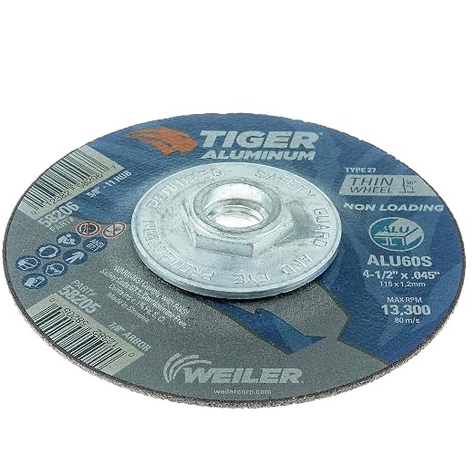 Weiler 58206 4-1/2 Inch Cutting Wheel, Tiger Aluminum Non-loading Contaminant-free High Performance Cutting, .045" ALU60S Type 27 5/8"-11 Hub, Pack of 10