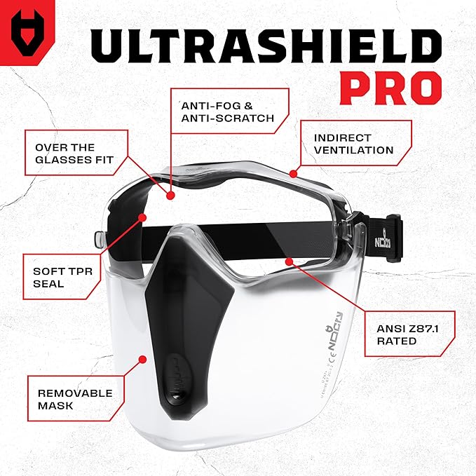 NoCry Safety Face Shield Mask for Work with Premium Anti Fog and Anti Scratch Technology — Durable ANSI Z87.1 Certified Grinding Face Shield with Extreme Impact Resistance