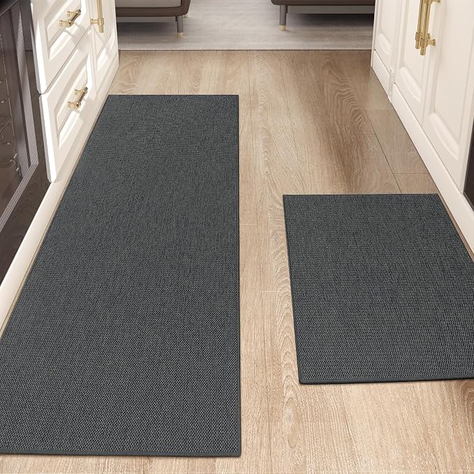 Color&Geometry 2PCS Kitchen Rugs and Mats Non Slip Washable, Absorbent Kitchen Runner, Easy to Clean Kitchen Floor Mats for in Front of Sink, Laundry Room, Hallway, 17"x29"+17"x59", Dark Grey