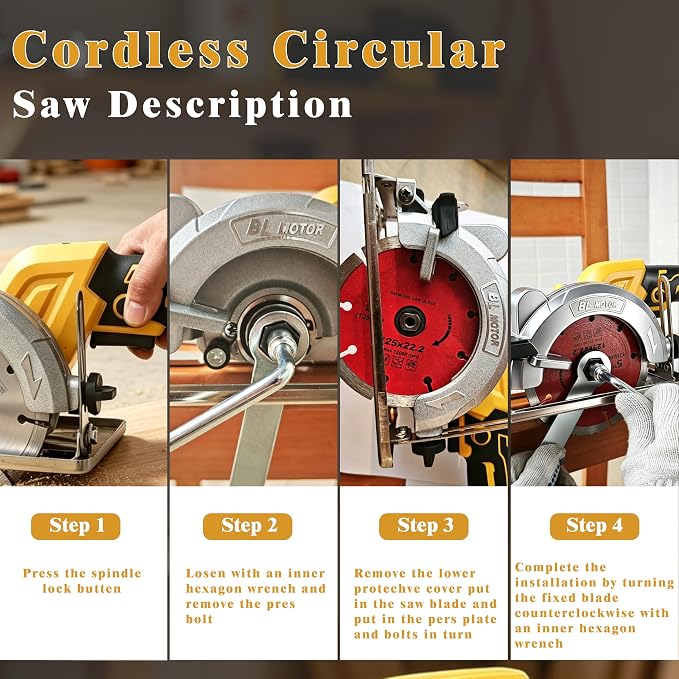 Cordless Circular Saw (Tool Only) Compatible with Dewalt 20V Battery, 5 Inch Brushless Power Saw with 0-45° Bevel, Max Cutting Depth 1.6" (90°)/1.28" (45°) for Wood, Plastic, Soft Metal