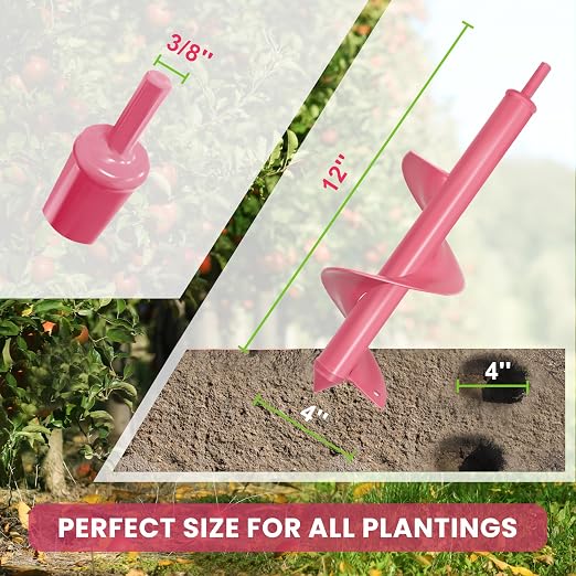 4x12 Inch Auger Drill Bit for Planting - Heavy Duty Garden Tools Auger Drill Bit for Planting Bulbs, Flowers, and Trees