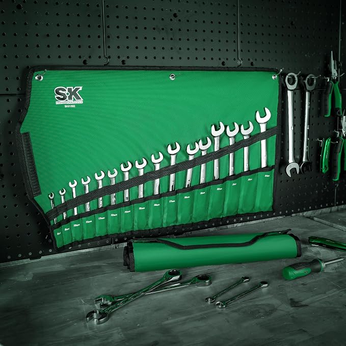 SK Ratchet Wrenches Set, SAE 1/4" to 1", Metric 8 to 24mm, 30-Piece | Ratcheting Wrench Set, Combination Wrench Set, 72-Tooth, Premium CR-V Steel, Chrome Plating Surface, Roll-Up Pouch