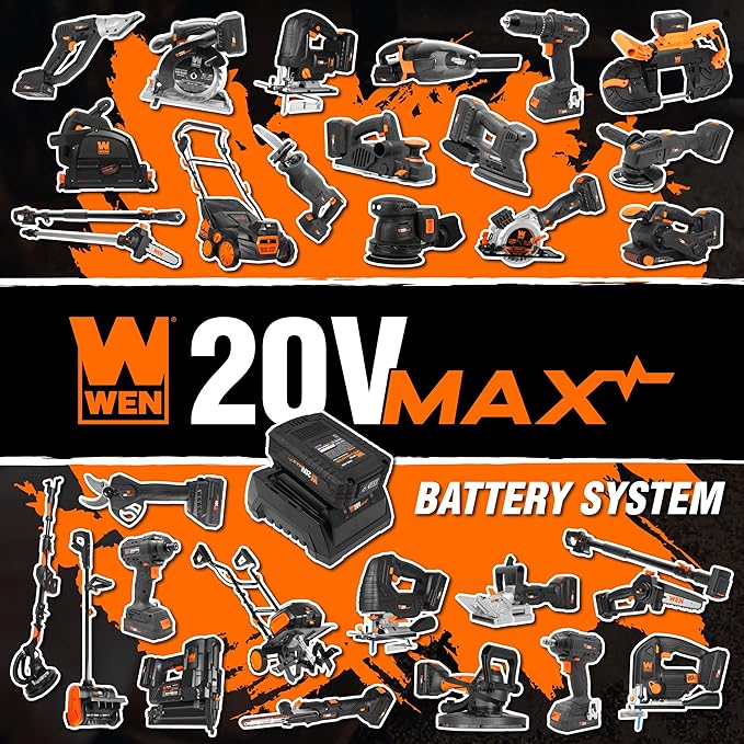 WEN Cordless Jigsaw, Variable Speed with 20V Max 2.0 Ah Lithium Ion Battery and Charger (20661)