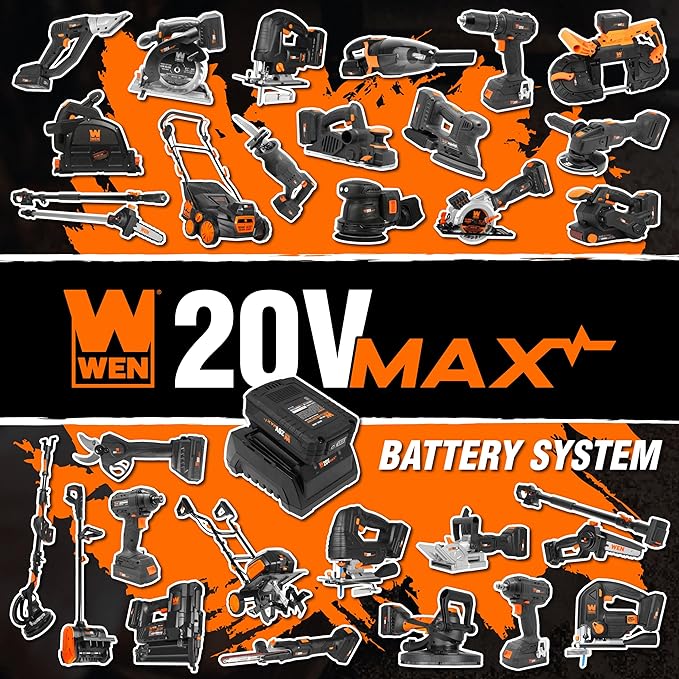 WEN Cordless Jigsaw, Brushless with Auto-Speed, 20V Max 4.0Ah Lithium Ion Battery, and Charger (20670)