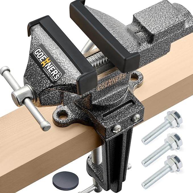 Dual-Purpose Combined Universal Vise 3.3" with 360° Swivel Base, Bench Vise or Table Vise Clamp-On with Quick Adjustment, Movable Home Vice for Woodworking