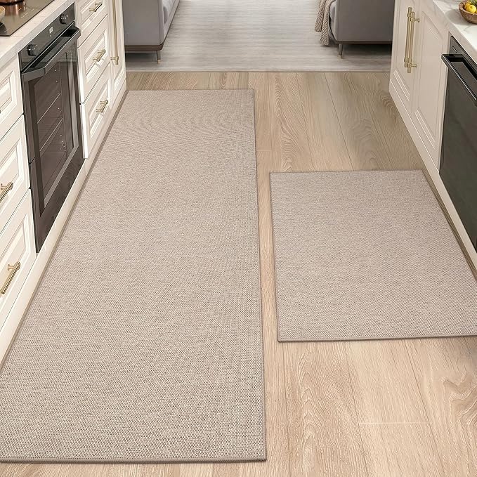 Color&Geometry Washable Kitchen Floor Mats Set,Extra Long Absorbent Non Slip Kitchen Runner Rug for Front Sink, Laundry, Hallway, 24"x36"+24"x83", Greige