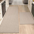 Color&Geometry Washable Kitchen Floor Mats Set,Extra Long Absorbent Non Slip Kitchen Runner Rug for Front Sink, Laundry, Hallway, 24"x36"+24"x83", Greige