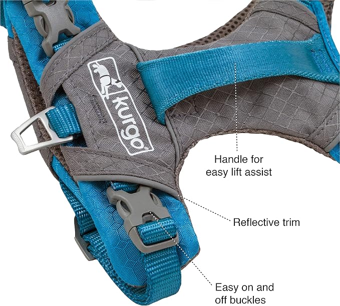 Kurgo Journey Air Dog Harness, Orange, Extra Large | Padded Chest, Ripstop Outer & Breathable Mesh, Back Assist Handle, Rust-Free Aluminum Hardware, Reflective Trim