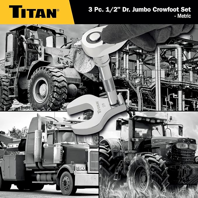 Titan 61199 3-Piece 1/2-Inch Drive Metric Full Polish Crowfoot Wrench Set, Includes 27mm, 29mm, and 30mm