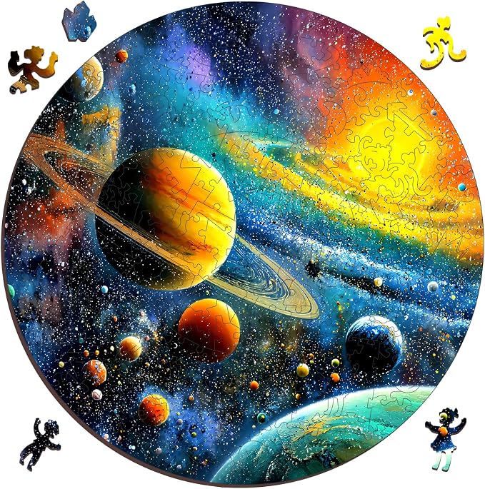 MEATRN Wooden Puzzles Solar System 200 Pieces - Colorful Space Puzzle for Adults and Students, Educational Astronaut Theme, Perfect Birthday or Graduation Gift, 11.2x11.3 in