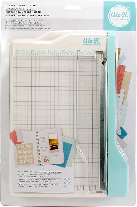 We R Memory Keepers Mini Guillotine Paper Trimmer – Blue, Compact Paper Cutter, 1/4-Inch Grid for Precision Cutting, Cuts Up to 3 Sheets, Perfect for Card Making, Journals, and Small Craft Projects