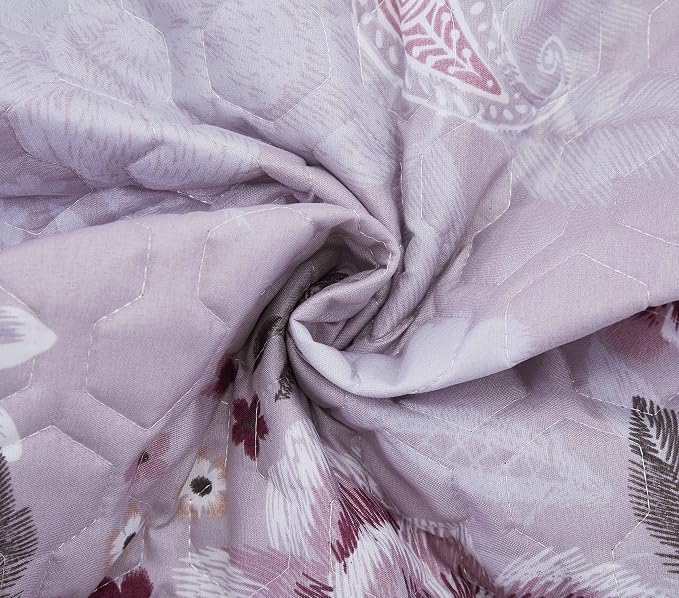 Boho Floral Quilt Set Queen Size, Lightweight Microfiber Bedspread Coverlet, Soft All Season Bedding with 2 Pillow Shams, Vintage Botanical Purple Flowers Pattern (Purple Flowers, Queen) | Breathable