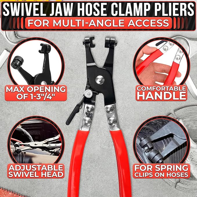 2 Pcs Radiator Hose Clamp Pliers Automotive Set – Heavy-Duty Radiator Hose Clamp Tool with Locking Mechanism – 8.2" & 8.6" Non-Slip Rubber Handles, Easy to Use | for Coolant, Fuel, Oil Hose Repairs