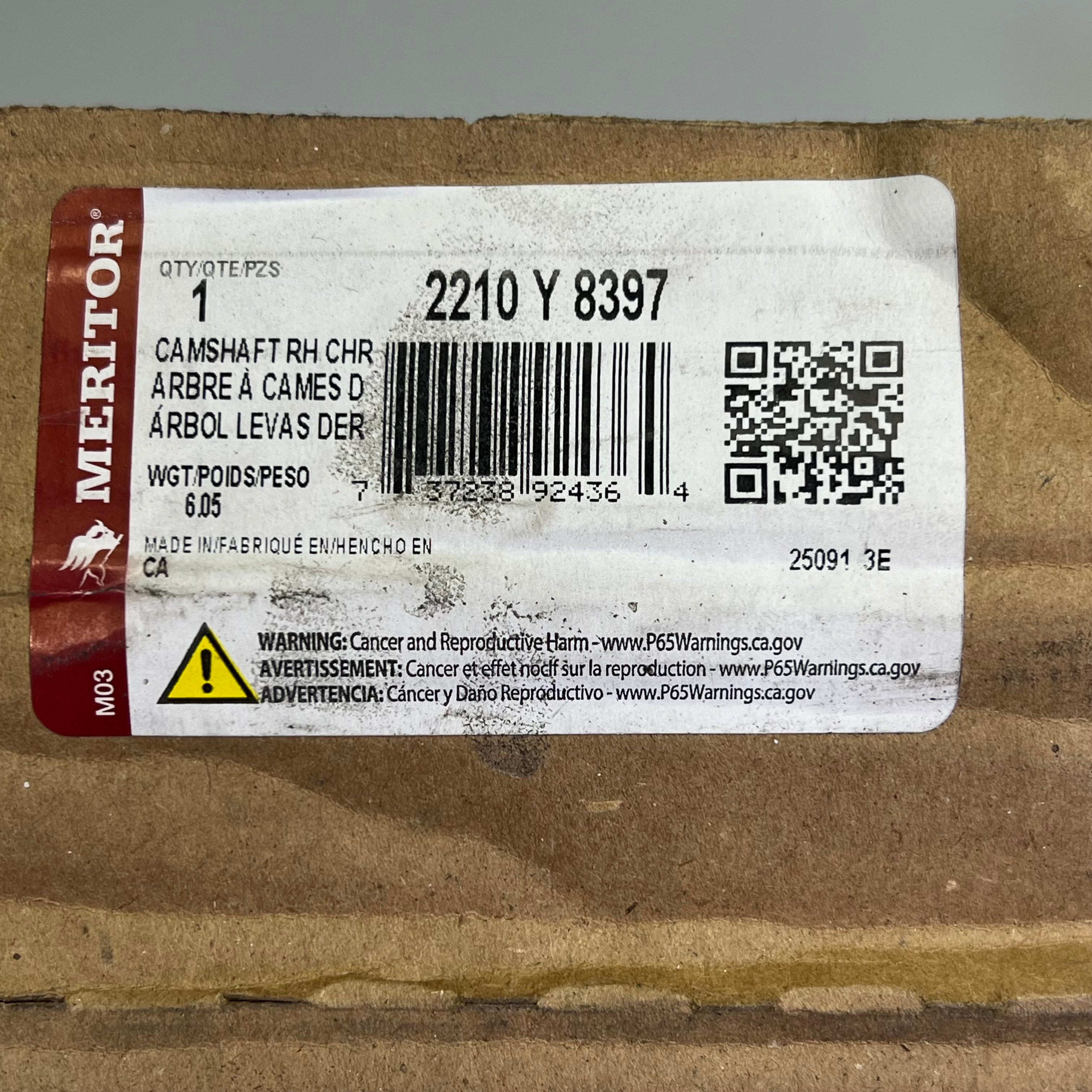 MERITOR GENUINE Gillig Brake Camshaft RH For Bus Silver 2210Y8397