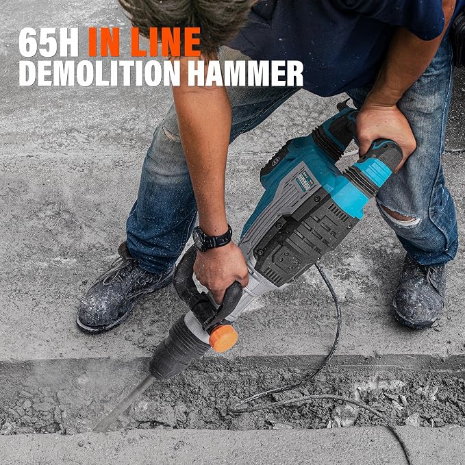 Berserker 1700W 25-Pound SDS-Max Demolition Jack Hammer 65H,14-Amp Corded | Inline Medium & Heavy duty Electric Concrete/Pavement Breaker with Variable Speed,Vibration Control,Carrying Case & 2 Chisels