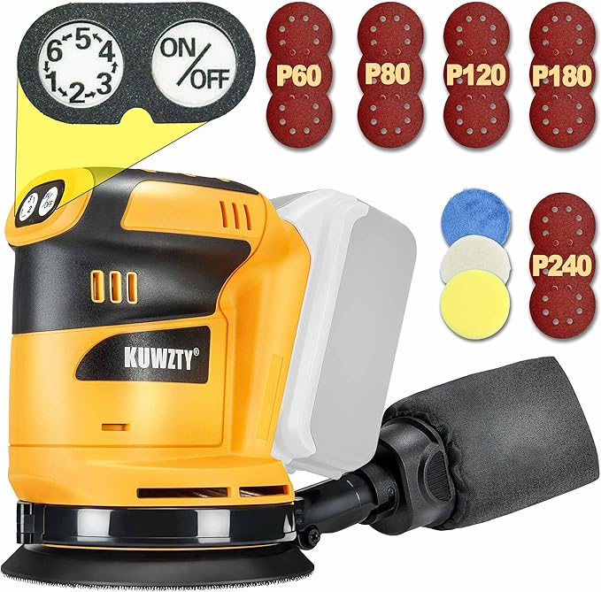 Random Orbital Sander for DEWALT 20v Battery, Cordless Brushless Motor Variable Speed Orbital Hand Sander with Dust Collector for Sanding and Polishing (Tool Only,No Battery)