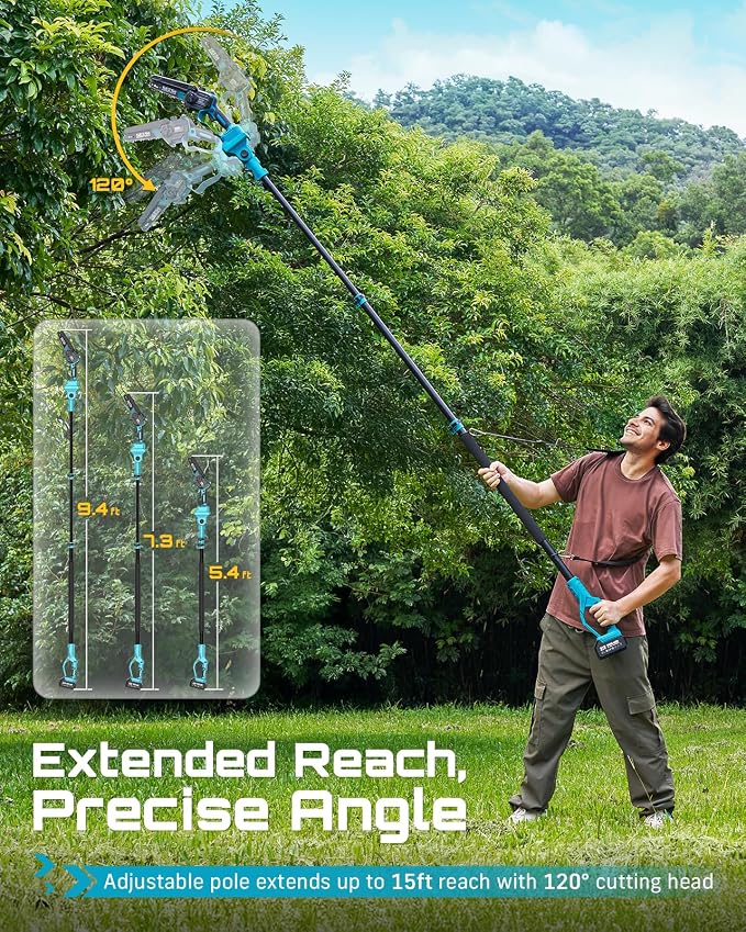 SEESII 2-in-1 Cordless Pole Saws & Mini Chainsaw 6 Inch for Tree Trimming | 2 x 4000mAh Batteries, Handheld Cutter with 10FT Extension Pole for Pruning, Yard Cleanup, Ideal for Homeowners Gardeners