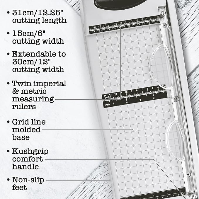 Tim Holtz Paper Cutter Tool - Maxi Guillotine Paper Trimmer for Scrapbooking, Vinyl, and Craft Paper - 12.25 Inch Cutting Length with Extendable Ruler and Grid Lines