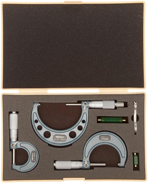 Mitutoyo 103-922 Outside Micrometer Set, 0-3" Measuring Range, 00001" Graduation, Includes Standards for High Precision Measurement in Engineering, Manufacturing, and Quality Control Applications