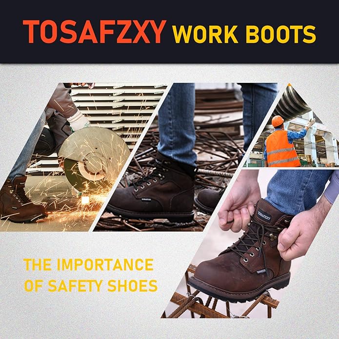Work Safety Boots for Men Durable Crazy-Horse Leather Indestructible Steel Toe Waterproof and Non-Slip Better Warmth Men Work Shoes
