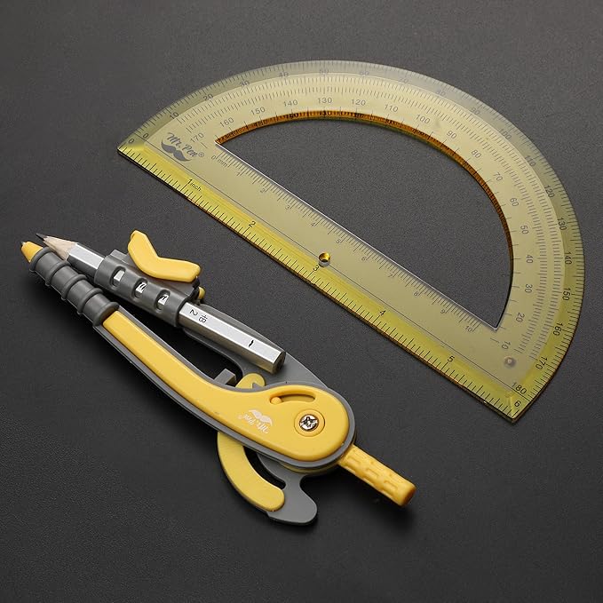 Mr. Pen- Geometry Compass and Protractor Set, 6 Inch Compass, 6 Inch Protractor, Drawing Tool for School, Clear Plastic, Easy Grip, Precision Design for Math, Art, Drafting, Architecture