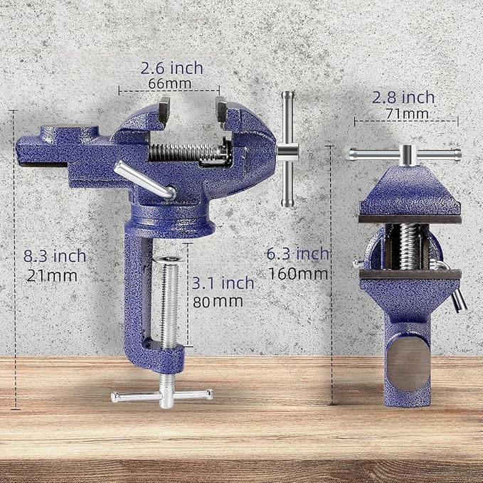 Table Vise, 3" Bench Vise Universal Rotate 360° Work Clamp-On Vise, Table Vice clamp With Multifunctional Jaw for Woodworking, Drilling, Sawing, Metal Working