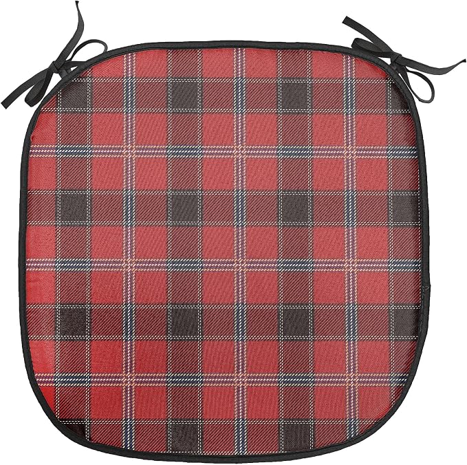 Lunarable Buffalo Plaid Chair Seating Cushion, Arrangement with Lumberjack Themes Geometric Concept Pattern Print, Anti-Slip Seat Padding for Kitchen & Patio, 16"x16", Vermilion and Grey