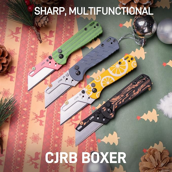 CJRB Boxer Folding Utility Knife, Small EDC Knife with G10 Handle, Includes 10PCS Total Blades(J1967 Blue)