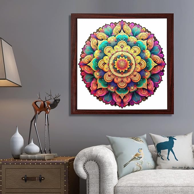 Mys Aurora Unique Wooden Jigsaw Puzzles - Flower Mandala, 500 Pcs King Size 16.5'' x 16.4'', Luxurious Shaped Wood Puzzle, Beautiful Package, Best Gift for Adults and Kids, Family Game