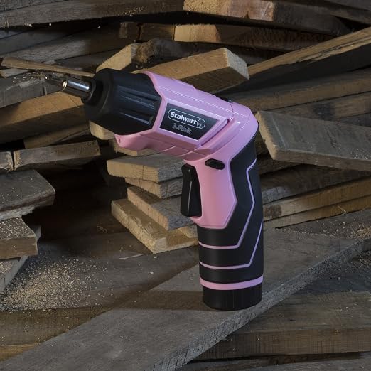 Pivoting Electric Screwdriver - 45-Piece Pink Tool Set - Cordless Power Tool with 3.6V Lithium Battery and LED Flashlights by Stalwart (Pink)